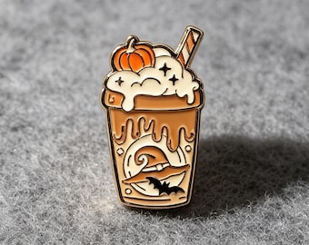 Cute Halloween Latte Enamel Pin Pumpkin Coffee Cup Hard Enamel Badge Spooky Fall Accessory for Backpack Jacket Sweet Gift for Pin Collectors