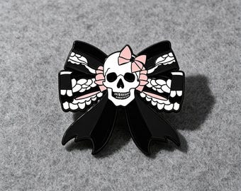 enamel pin halloween pin skull bow enamel pin hard enamel lapel pin gothic aesthetic brooch spooky halloween accessory goth gift for her pin