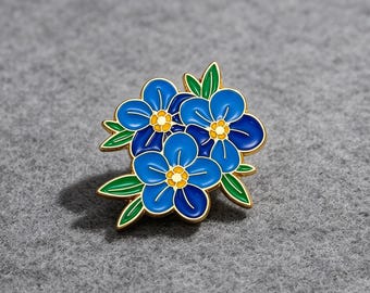 Floral Enamel Pin Blue Flower Brooch Botanical Jewelry Nature Inspired Lapel Pin for Jacket Backpack Hat Plant Lover Gift Elegant Handmade