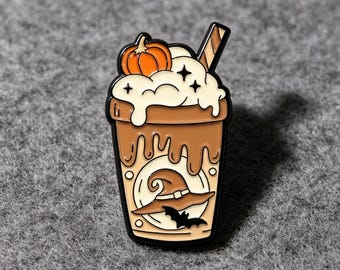 Pumpkin Witch Coffee Cup Enamel Pin Halloween Latte Badge Pumpkin Witchy Brooch Hard Enamel Lapel Pin for Backpack Gift for Coffee Lovers