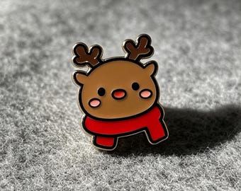 Brown Reindeer Enamel Pin, Red Scarf Christmas Lapel Pin for Jackets and Bags