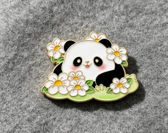 Panda Enamel Pin Cute Animal Brooch, Daisy Flower Hard Enamel Badge, Kawaii Panda Lapel Pin for Backpack Jacket, Nature Lover Gift for Women