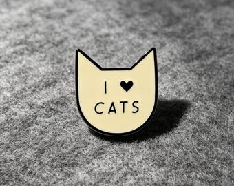 Cat Enamel Pin I Love Cats Hard Enamel Lapel Badge Cute Minimalist Black White Cat Brooch Jacket Bag Accessory Gift for Cat Lover Pet Owners