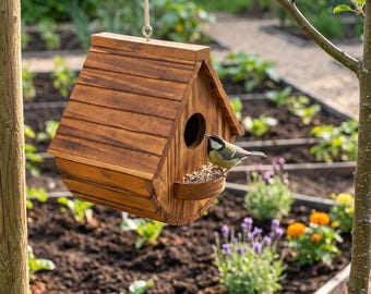 Wooden Hanging Birdhouse, Rustic Bird Nest House, Outdoor Wooden Bird Shelter, Garden Bird Feeder, Tree Hanging Bird Home Decor