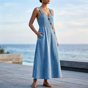 denim a line pinafore dress Women's Plus Size Denim Overalls Dress Adjustable Strap Pinafore Bib Jean  Dress with Side Pockets