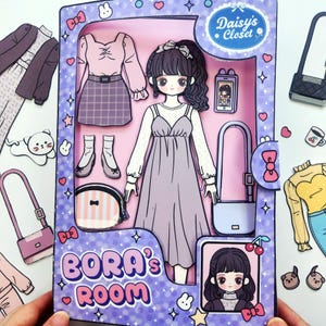 Bora's Room Paper Doll Book, aankleedpoppenhuis, afdrukbaar rustig boek, direct downloaden