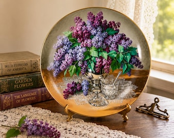 Vintage 1988 W.S. George “Lilacs” Collector Plate by Vionne Morley | Flowers of Your Garden Series | 8.5” Gold Trim Decorative Wall Plate
