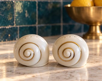 Vintage Lenox Escargot Salt & Pepper Shaker Set | Ivory China Snail Shells | Gold Trim