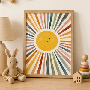 Sun Nursery Wall Art, Rainbow Sunshine Print for Kids Room, Boho Nursery Decor, Happy Sun Poster, Gender Neutral Art
