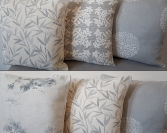 Cushions/Covers Handmade in Laura Ashley Steel Grey Fabrics - Floral Geometrix Designs - 16 x 16" - Made in UK