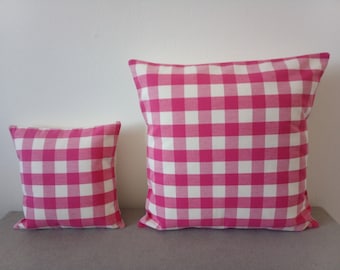 Cushions/Covers Handmade in Pink Gingham Checkered Fabric - 16x16"  and 10x10" - Other Sizes Available - Made in UK