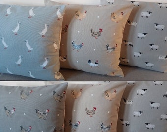 Cushions/Covers Handmade in Sophie Allport Fabrics - Chicken Duck Sheep - 16x16" 10x10" - Country Kitchen Farmhouse Designs- Made in UK