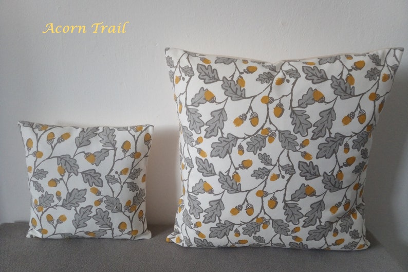 Cushions/Covers Handmade in Springtime March Hare Fabrics Ochre Woodland Animal Floral 16x16 10x10 Other Sizes Available Made in UK Acorn Trail Ochre