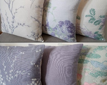 Designer Cushions/Covers Handmade in Pale Iris Laura Ashley Fabrics - Purple White - Plain Floral - 16 x 16" - Made in UK