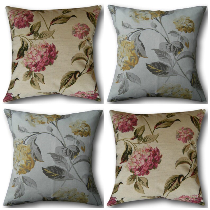 Hydrangea Cushion Cover Laura Ashley Fabric Floral Pillow Case Pink Green 16 Poduszki