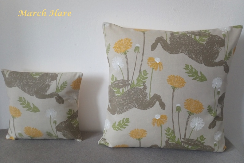 Cushions/Covers Handmade in Springtime March Hare Fabrics Ochre Woodland Animal Floral 16x16 10x10 Other Sizes Available Made in UK March Hare Ochre