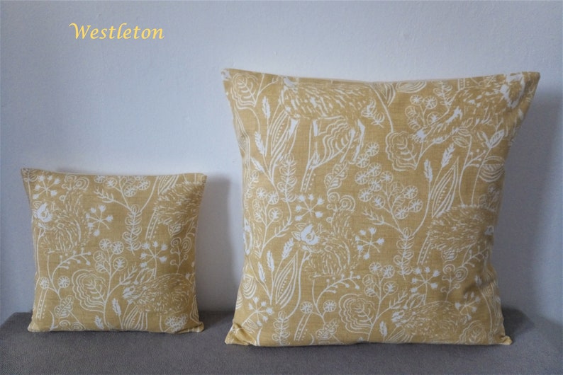 Cushions/Covers Handmade in Springtime March Hare Fabrics Ochre Woodland Animal Floral 16x16 10x10 Other Sizes Available Made in UK Westleton Ochre