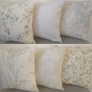 Designer Cushions/Covers Handmade in Laura Ashley Hedgerow Green & Silver Grey Fabrics - 16 x 16 inches - Last in Stock - Made in UK