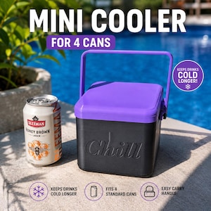 4 Can Beer Cooler STL File | 3D Printed Mini Cooler with Handle and Locking Lid | Summer Can Cooler Box | 12oz Soda beer holder