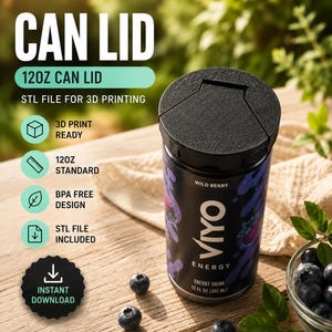 12oz Can Lid STL File | Reusable Soda Can Cover | Beverage Can Topper | Drink Can Cap | 355ml Can Lid | Digital Download