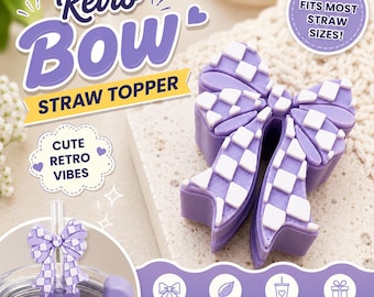 Retro Bow Straw Topper STL | Cute Straw Charm for Reusable Cups | Tumbler Accessory | 3D Print Digital Download