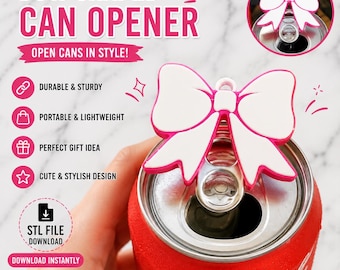 Bow Shaped Can Opener STL File | Long Nail Friendly Drink Tab Tool (Digital Download)