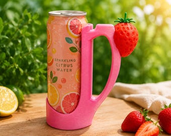Strawberry Slim Can Holder STL | 12oz Skinny Can Cooler | Cute Soda Can Sleeve | Pink Drink Holder | 3D Print File