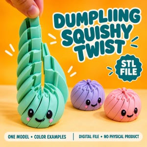 Dumpling Twist STL | Squishy Spiral Fidget Model | Cute Bao Bun Character | Digital 3D Print File
