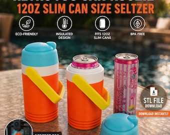 Retro Jug Can Koozie STL | 12oz Slim Can Holder | Vintage Water Jug Cooler | 3D Printed Seltzer Sleeve | Digital Download