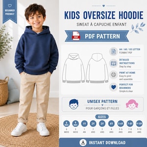 Kids Oversized Hoodie Sewing Pattern, PDF Hoodie Pattern, Unisex Kids Pattern