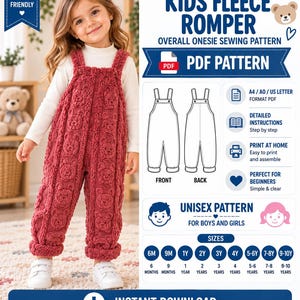 Kids Fleece Romper Sewing Pattern, PDF Overall Pattern