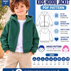 Hoodie Sewing Pattern for Kids, Sweatshirt Pattern, Kids Pattern, PDF Pattern, Beginner Pattern, Sewing Pattern Toddlers, Boy Hoodie Pattern