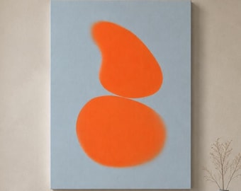 Arte abstracta naranja y azul – lámina geométrica mid-century