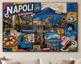 Naples et le Vésuve en pop art - Tableau urbain coloré
