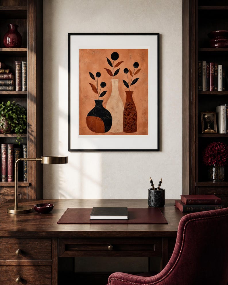 Vasi di Terracotta, abstrakta vaser och grenar — konsttryck utan ram, inramat tryck eller canvas bild 4