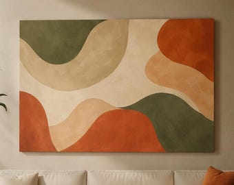 Abstracto de terracota verde oliva - formas orgánicas minimalistas con impresión mural