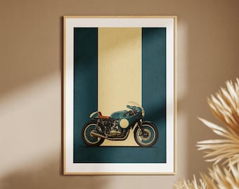 Vintage café racer motorfiets - garage muurkunst print