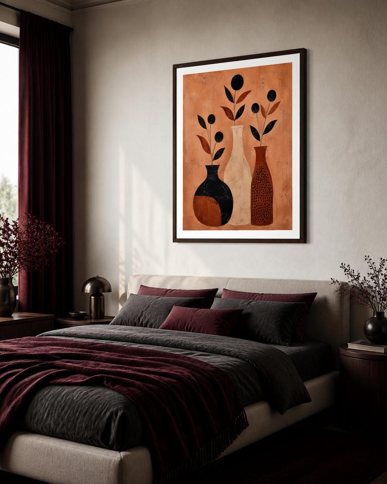 Vasi di Terracotta, abstrakta vaser och grenar — konsttryck utan ram, inramat tryck eller canvas bild 3