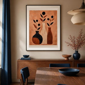 Vasi di Terracotta, abstrakta vaser och grenar — konsttryck utan ram, inramat tryck eller canvas bild 2