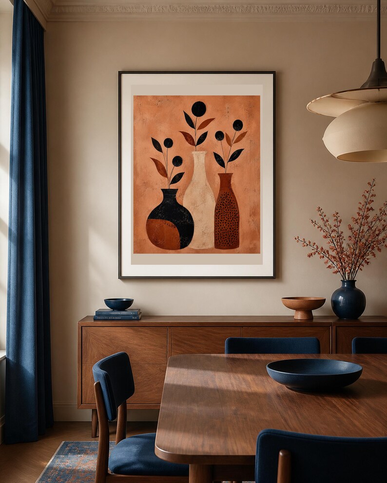 Vasi di Terracotta, abstrakta vaser och grenar — konsttryck utan ram, inramat tryck eller canvas bild 2