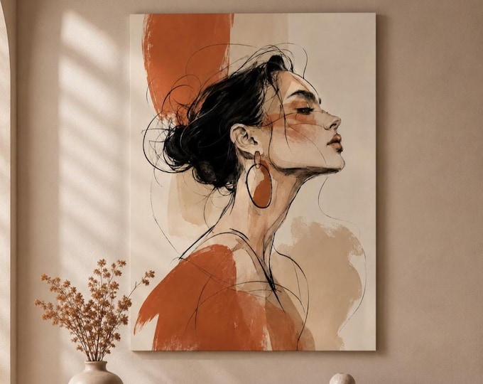 Featured listing image: Terracotta Beige Abstract Woman Face Wall Art - Art Print