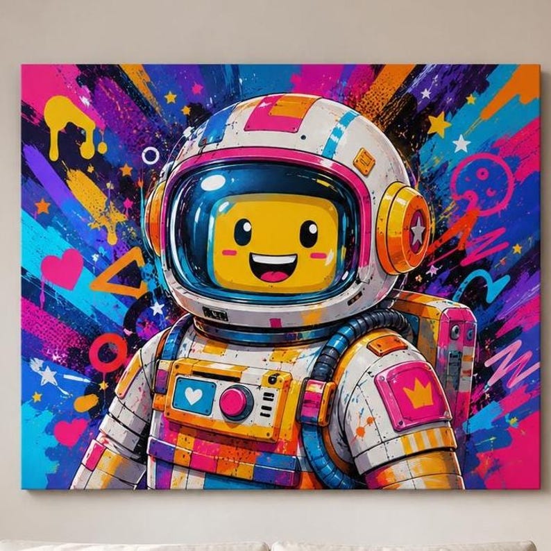 Konst till barnrum - Astronauta Pop, konsttryck, canvas eller inramad bild 1