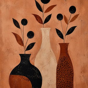 Vasi di Terracotta, abstrakta vaser och grenar — konsttryck utan ram, inramat tryck eller canvas bild 6