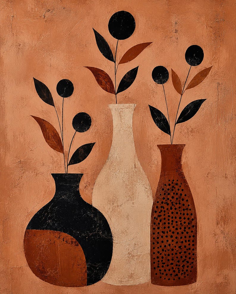 Vasi di Terracotta, abstrakta vaser och grenar — konsttryck utan ram, inramat tryck eller canvas bild 6