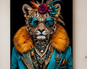 Animal wall art - Dandy Leopard, Art Print, Canvas or Framed