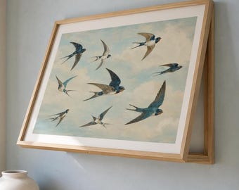 Vintage Swallows Hinged Breaker Box Cover, Framed Art or Canvas