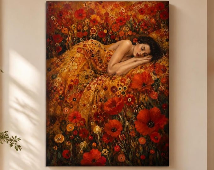 Featured listing image: Woman Among Red Poppies Wall Art - Elegant Art Print