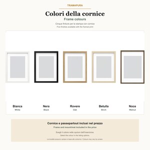 Peut inclure: Un affichage de cinq cadres photo rectangulaires avec passe-partout blanc, &eacute;tiquet&eacute;s TRAMAPURA, Colori della cornice, Frame colours. Les cadres sont disponibles en finitions blanc, noir, ch&ecirc;ne, bouleau et noyer, avec texte incluant cadre et passe-partout.