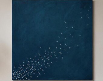 Flock of Birds on Blue Wall Art - Modern Minimalist Art Print