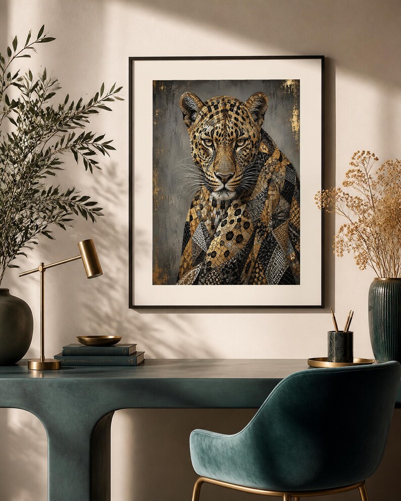 Djurkonst - Leopardo Mosaico, konsttryck, canvas eller inramad bild 4